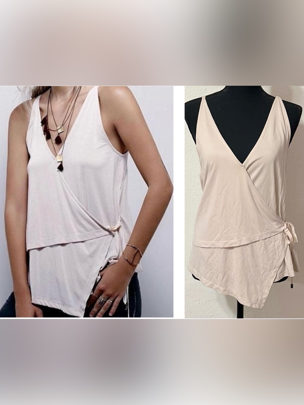 Free People Wrap Tie Tank Blush Wrap Camisole with Side Tie Modal Blend Festival